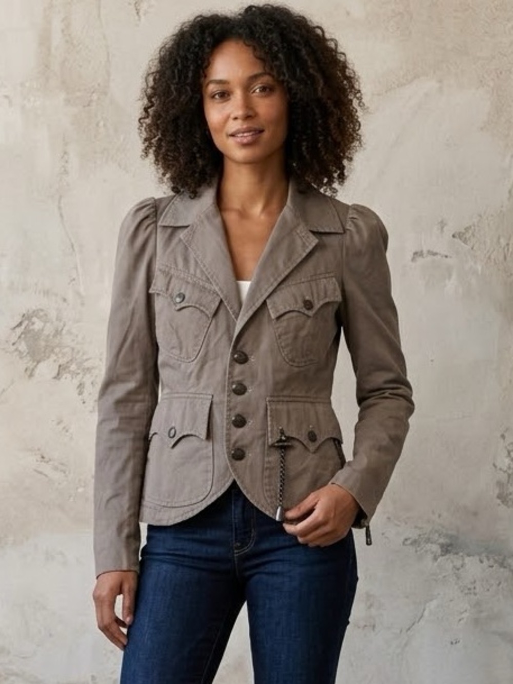 Diesel Women's Taupe Structured Button-Front Blazer